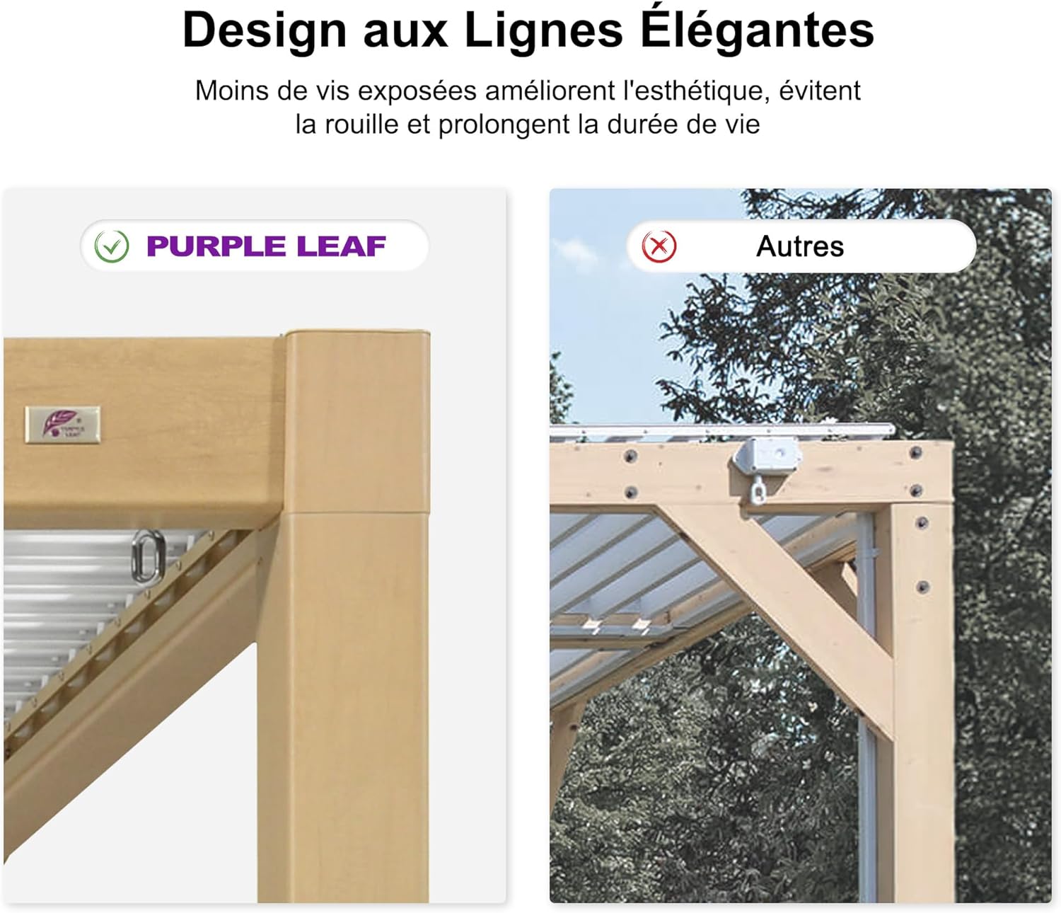 bleujardin - Pergola effet bois - 3.5x6.35m - LED, lames orientables, étanche