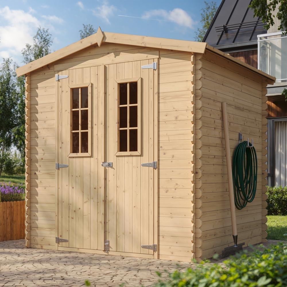 Abri de Jardin en Bois - Stockage extérieur I216xL206xH218 cm/ 3.53 m2 Petit abri à Outils, Local à vélos - Toit imperméable, fenêtres bleujardin M343C