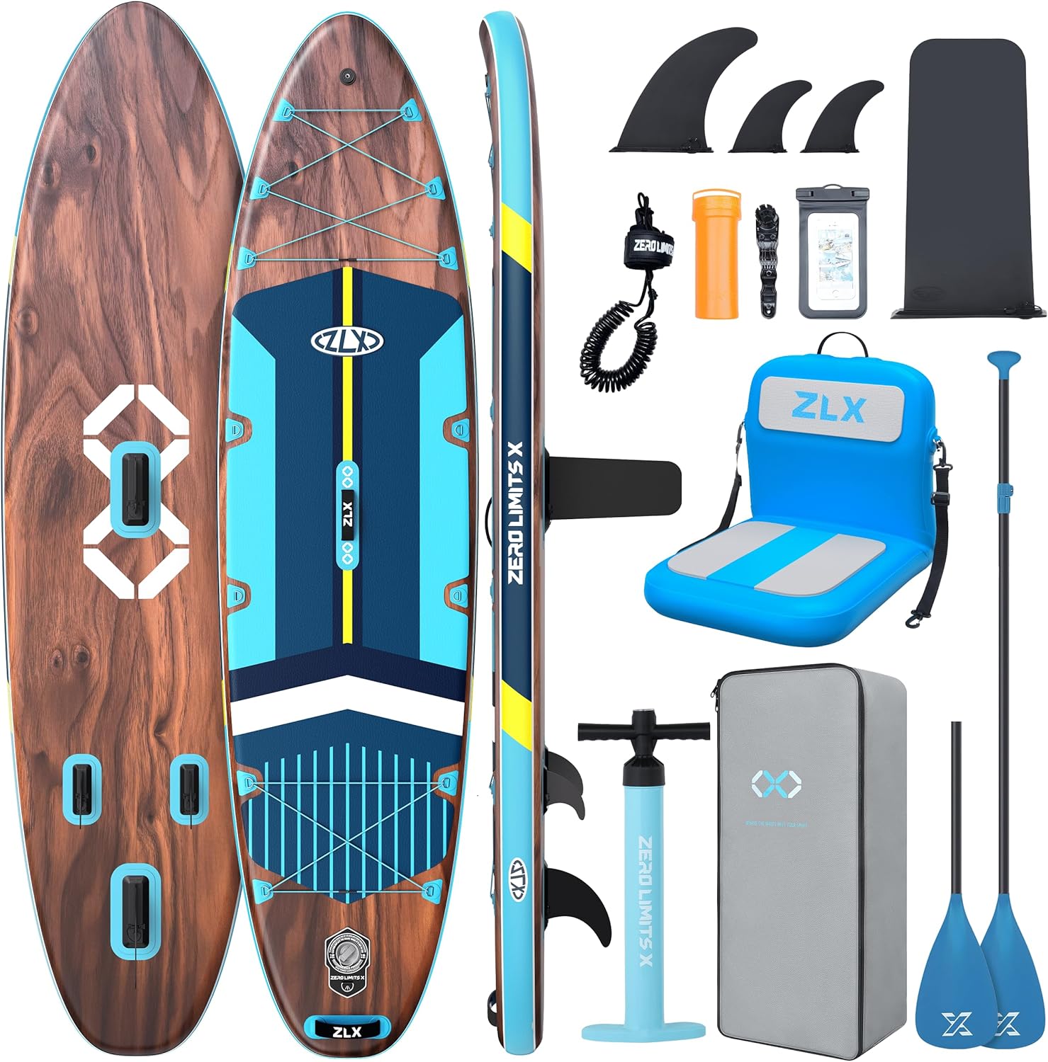 ZLX - Paddle gonflable extra large 350x89 cm, stable, antidérapant, aileron amélioré, siège SUP350