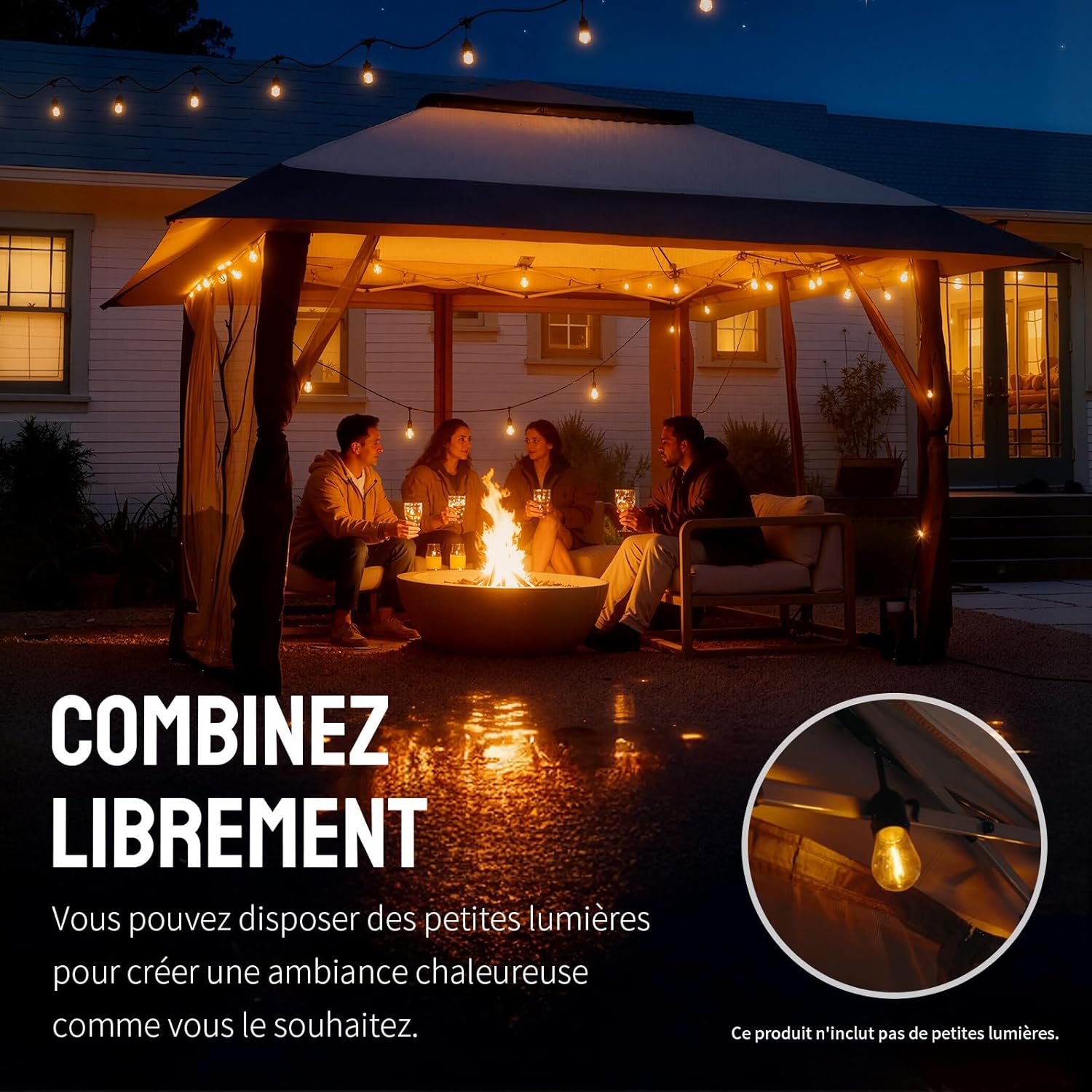 bleujardin Tonnelle de Jardin 4 x 4 m, Pop Up Gezebo Exterieur Imperméable, Abri de Jardin Réglable en Hauteur, Double Toit avec Côtés en Maille Zippée, Sac de Transport, Beige