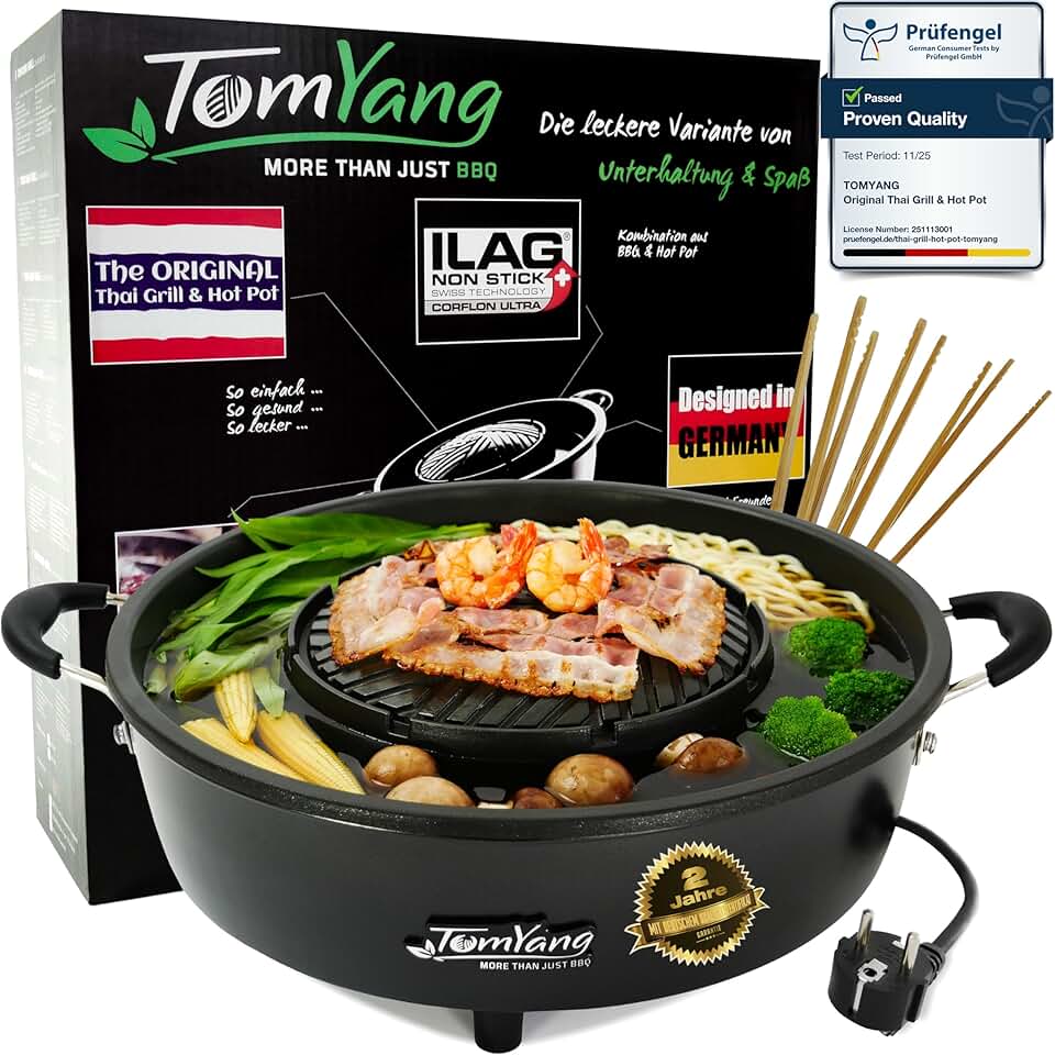 bleujardin - Hot Pot BBQ électrique - revêtement suisse, design allemand, vidéos recettes, barbecue de table