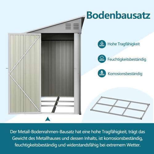 Abri de jardin métal - design adossé 1,2x3m, portes, fenêtres, kit de sol