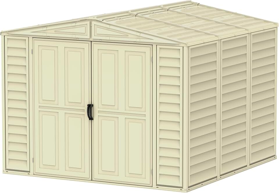 bleujardin bleujardin 8 x 8 (5.75 m²) Abri de jardin en plastique avec kit de fondation en métal, structure de toit en métal robuste, abri en vinyle sans entretien - Ivoire