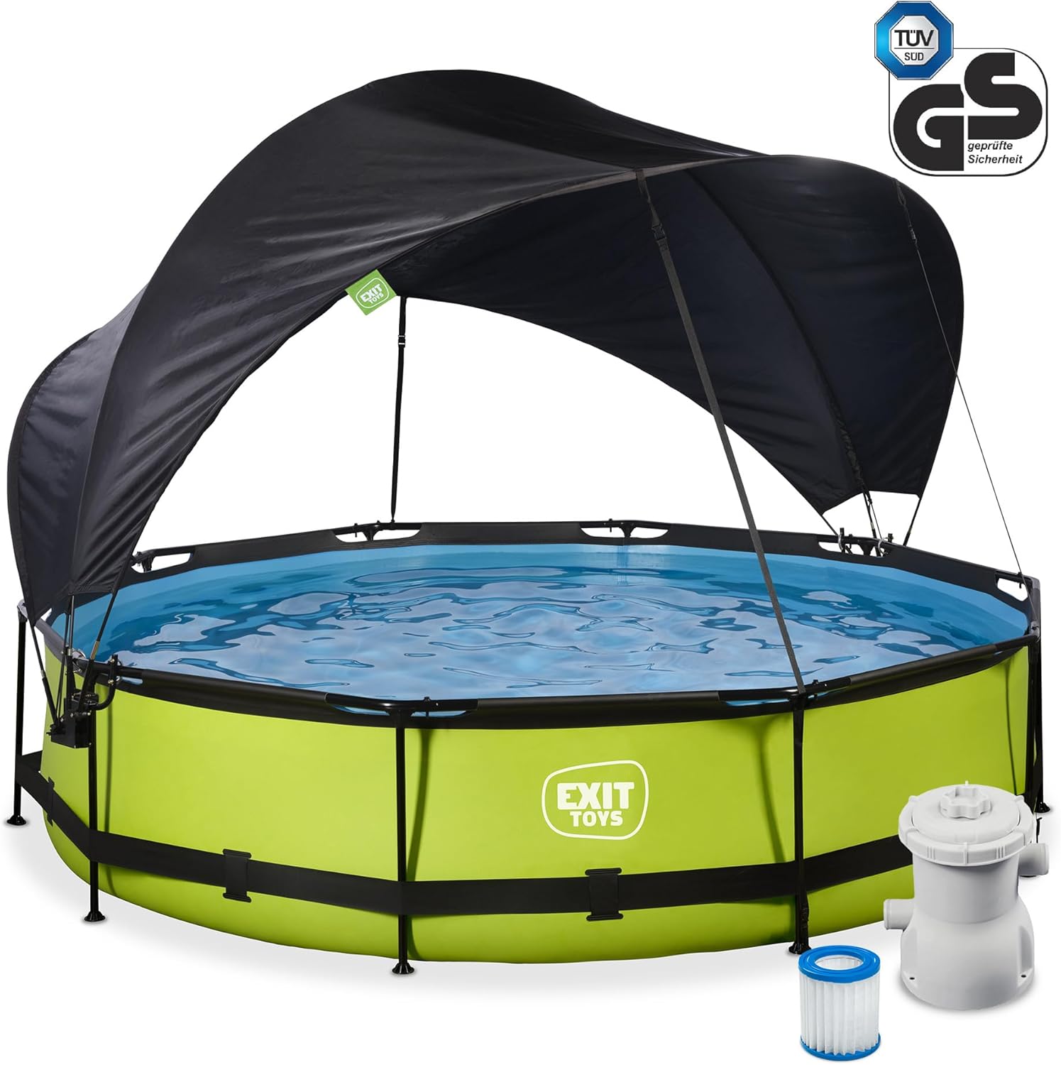 bleujardin Piscine Lime avec Voile d'Ombrage - ø360x76cm - Piscine Hors Sol Ronde avec Pompe Filtrante à Cartouche - Protection Optimale Contre Les Rayons UV - Entrée Basse - Design Unique - Vert