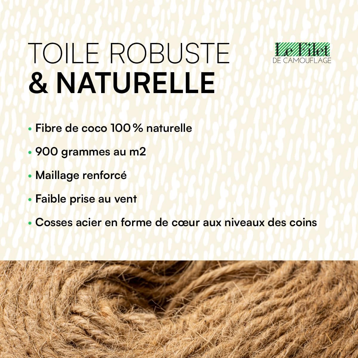 Toile d'ombrage - fibre coco écologique - 2x2m rectangulaire, terrasse/jardin