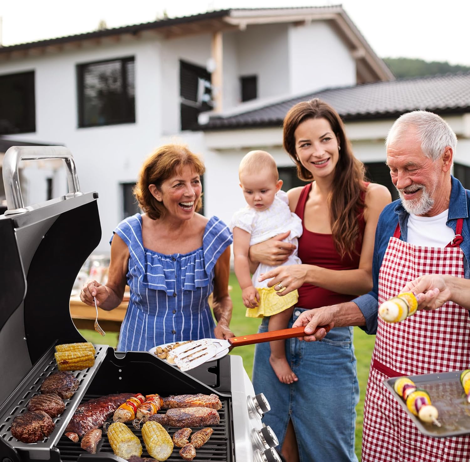 bleujardin – Barbecue Série 4+1 – 14,5kW, inox, tablettes, 2 portes
