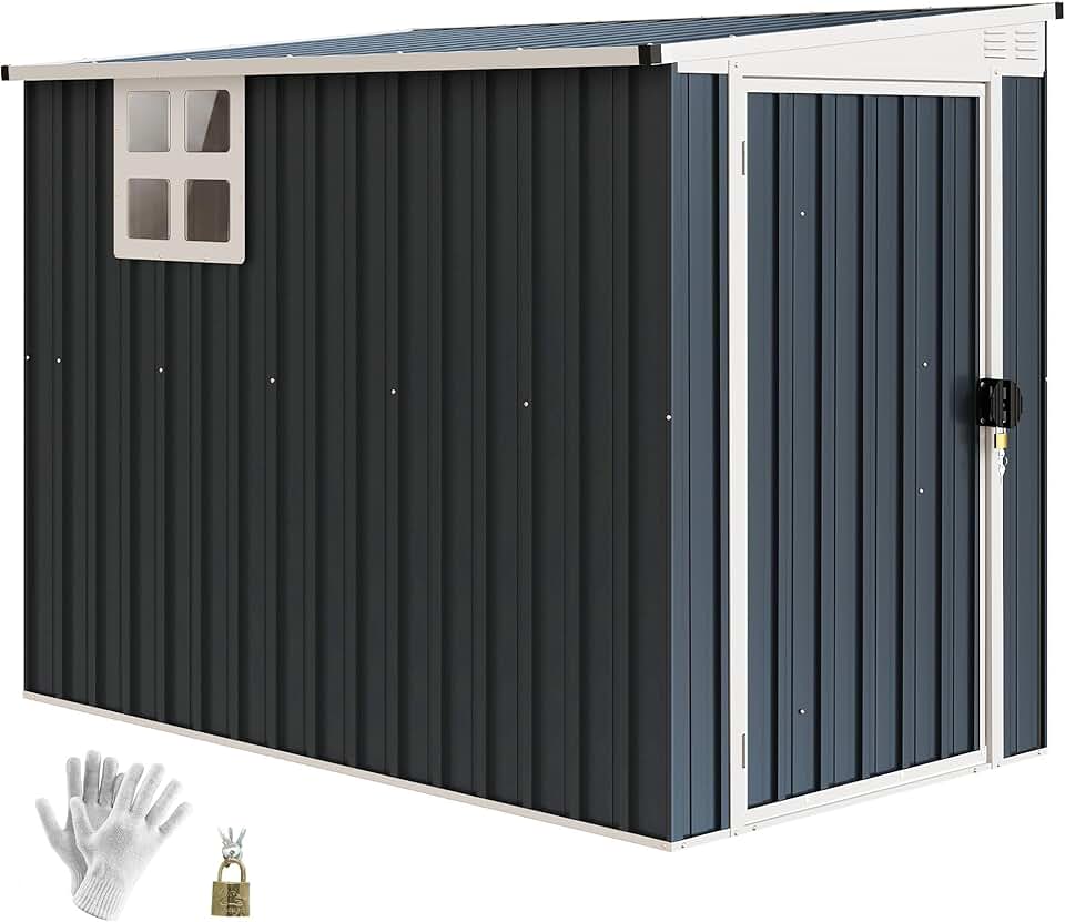 bleujardin - abri de jardin métal - 128x231x181cm - toit pente, fenêtre, porte verrouillable