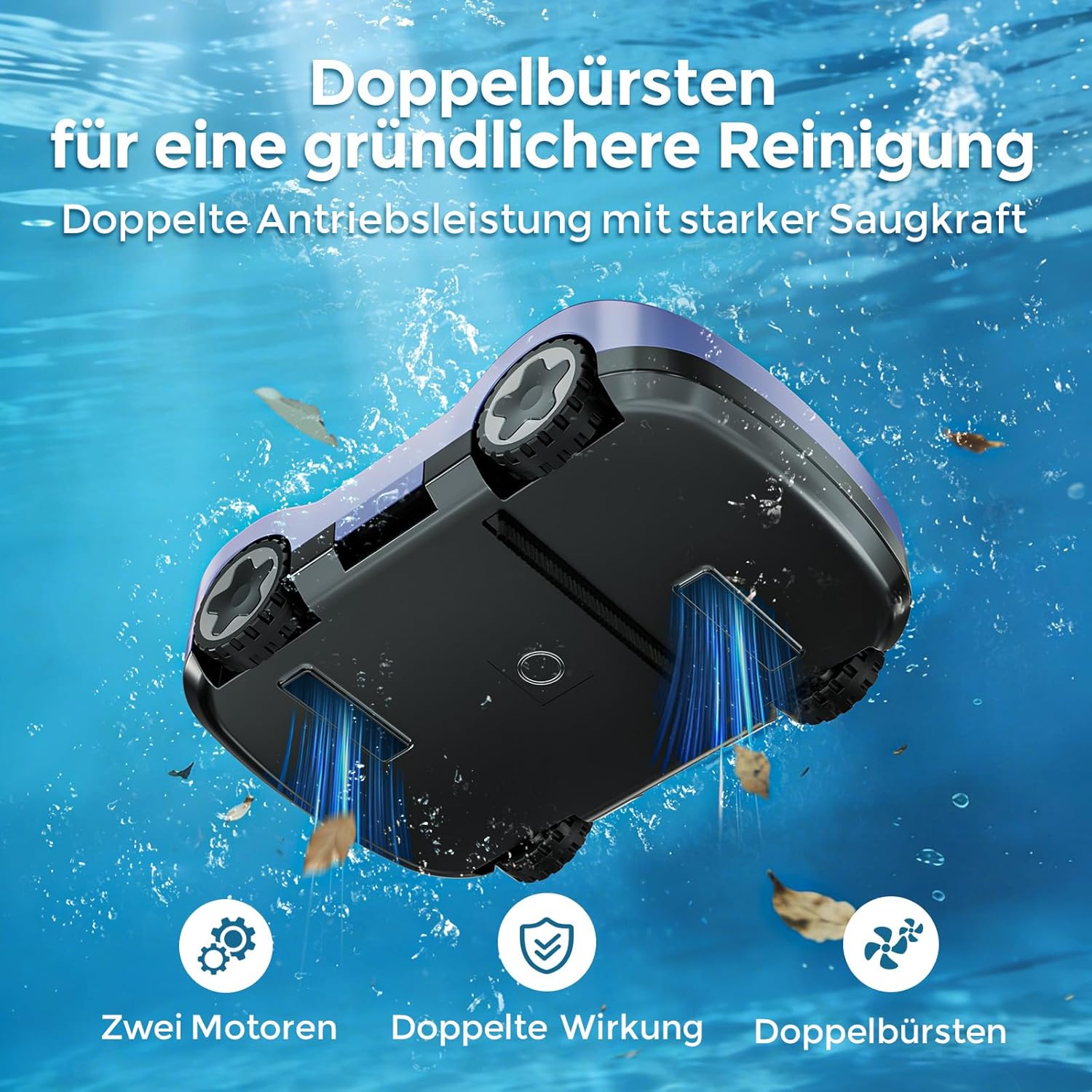 Robot Piscine sans Fil - 180min autonomie, aspiration puissante, filtration fine, pour piscine jusqu'à 200m²