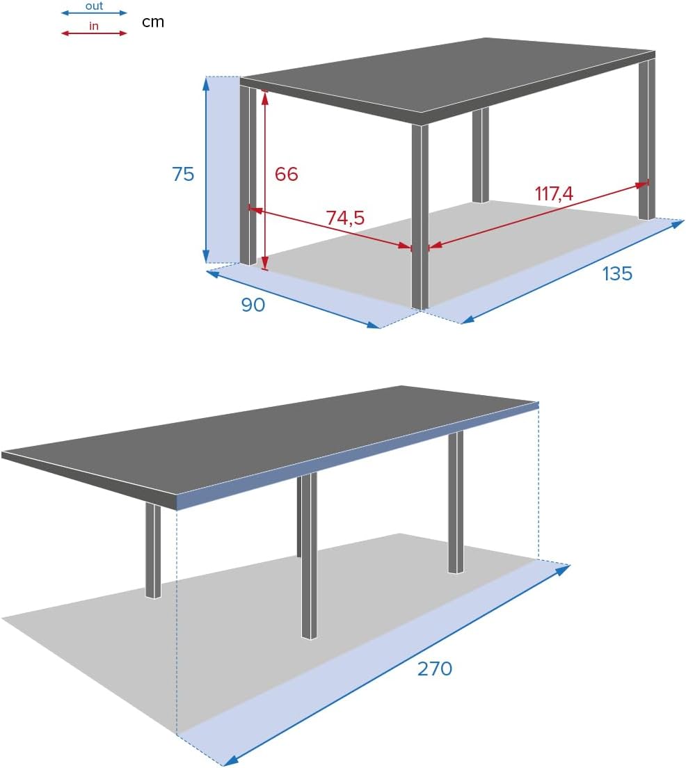 bleujardin - Piazza Extensible - 220/320x100cm - 10 places, aluminium epoxy