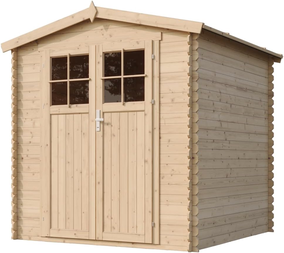 Abri de Jardin en Bois avec Sol TRAITÉ Porte verrouillable de Haute qualité - Stockage extérieur I216xL206xH218 cm/ 3.53 m2 - Toit imperméable, fenêtres bleujardin M343F+M343G