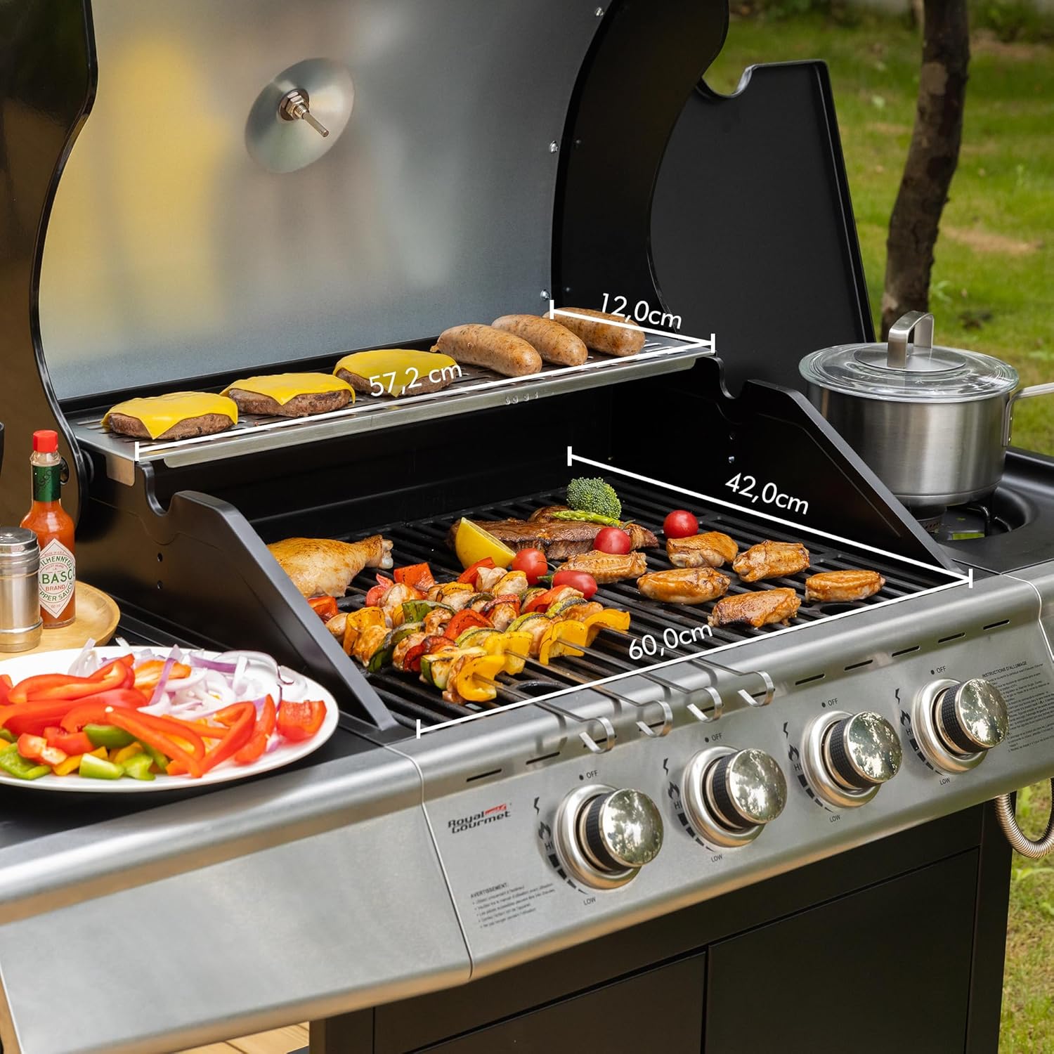 bleujardin – Barbecue Série 4+1 – 14,5kW, inox, tablettes, 2 portes