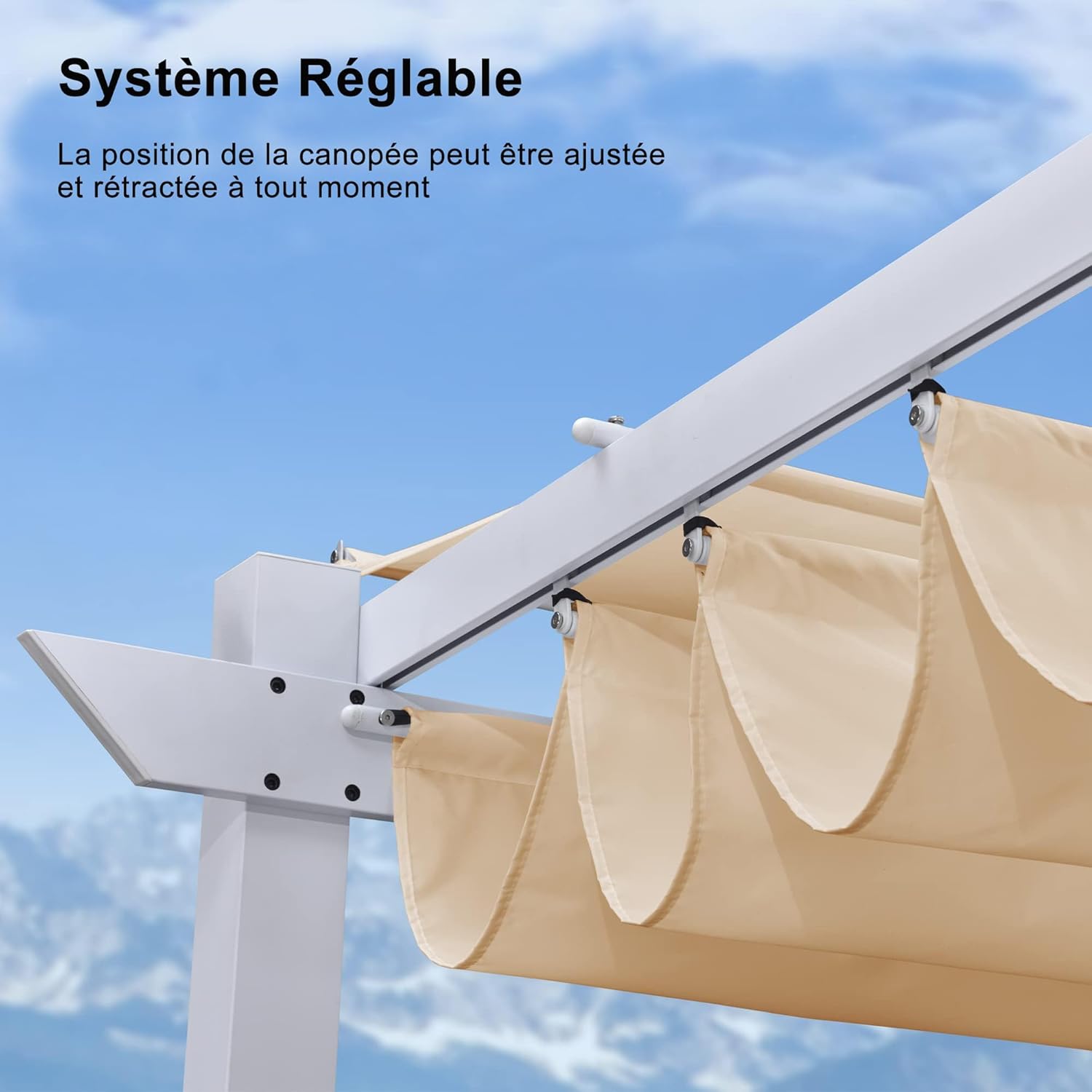 bleujardin - Pergola aluminium - 4x3m - éclairage intégré, toit kaki