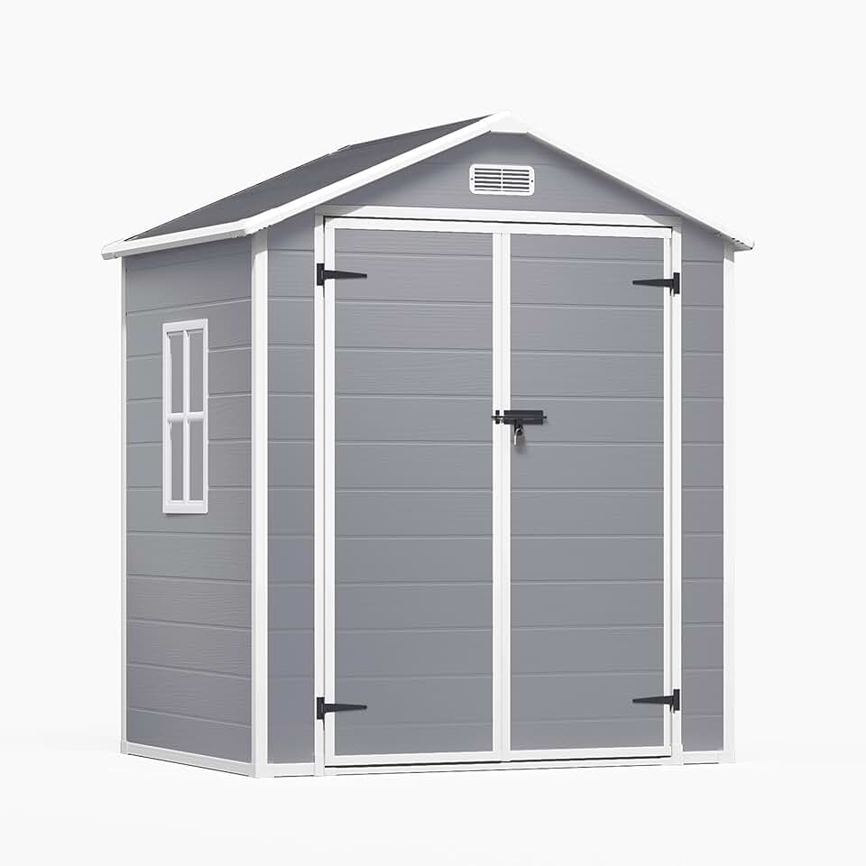 bleujardin - Abri de Jardin en Résine - 173x125x210 cm - Ventilation, base renforcée, fenêtres, verrou - Gris