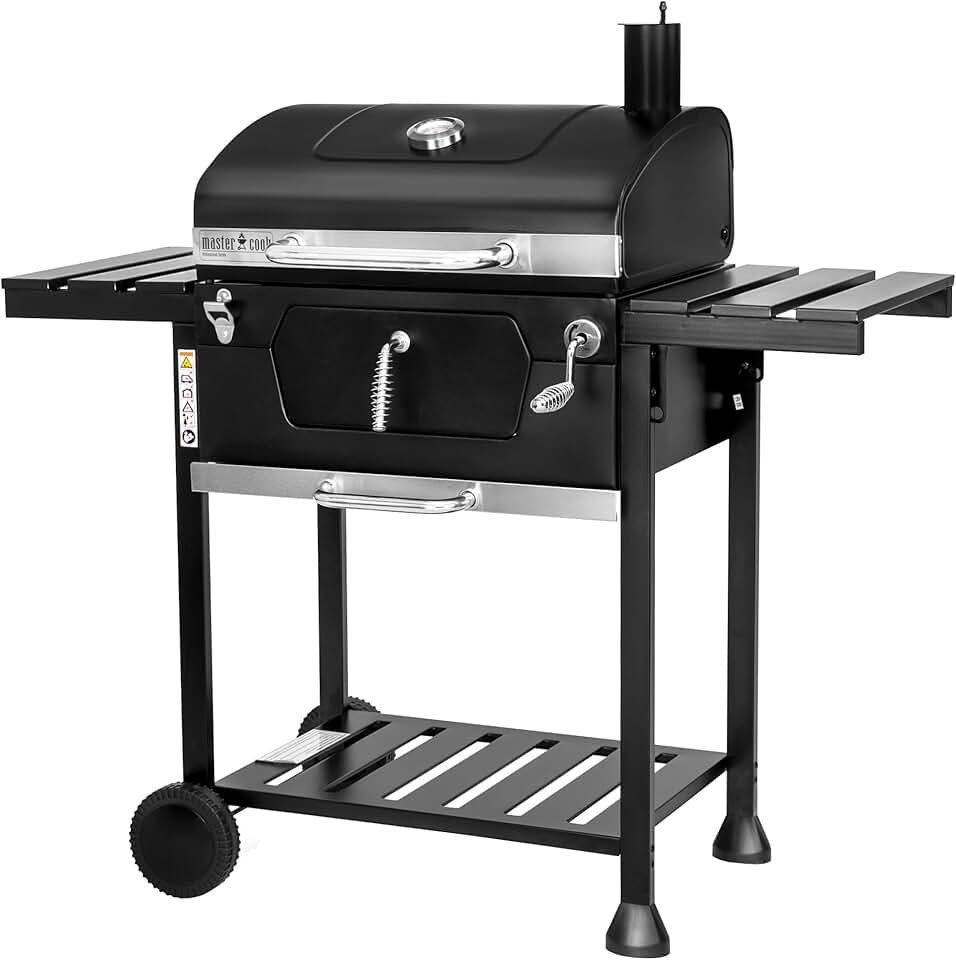 bleujardin - MasterCook - barbecue acier roues thermomètre double grille