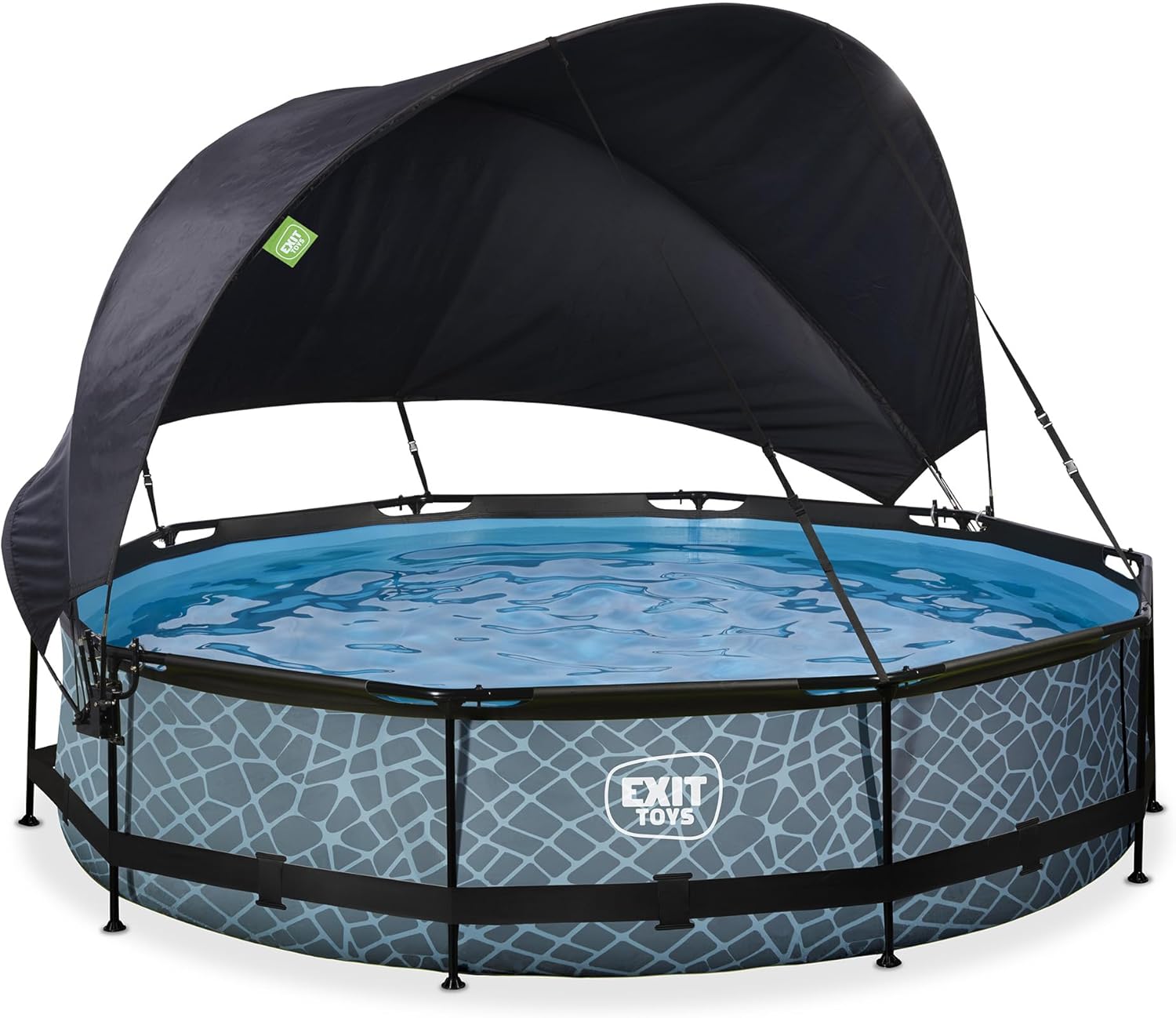 bleujardin Piscine Stone avec Voile d'Ombrage - ø360x76cm - Piscine Hors Sol Ronde avec Pompe Filtrante à Cartouche - Protection Optimale Contre Les Rayons UV - Entrée Basse - Design Unique - Gris
