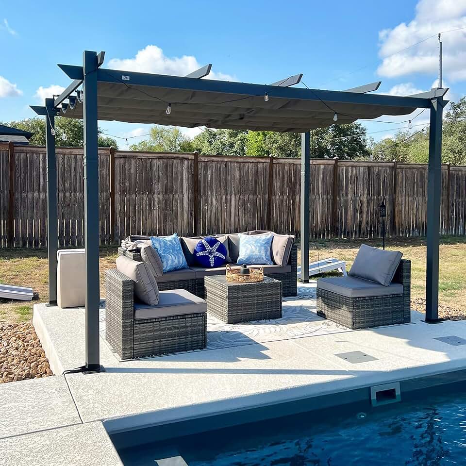bleujardin - Pergola aluminium série - 4x3m - toit rétractable, imperméable, gris