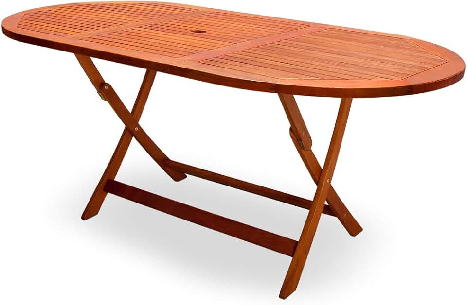 bleujardin - Table D Extérieur Alabama - ovale 6 pers. - bois d'eucalyptus, pliante, trou pour parasol