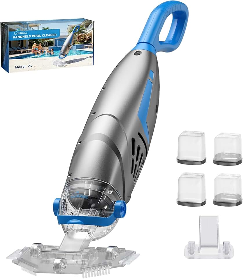 bleujardin V3 Aspirateur Piscine sans Fil, 26,5 GPM Aspirateur Piscine Hors Sol Puissant Graviers, 2026 IPX8 Balai Aspirateur Piscine Rechargeable avec 2 Têtes & 4 Sacs Filtrants, Autonomie 1H Adapté