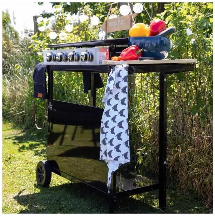 bleujardin - MERIDA série - 75x35 cm - 4 feux gaz, chariot, acier - GARDENMAXMERIDA