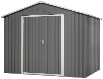 Abri de jardin métal - 8x6m, porte rabattable, résistant intempéries