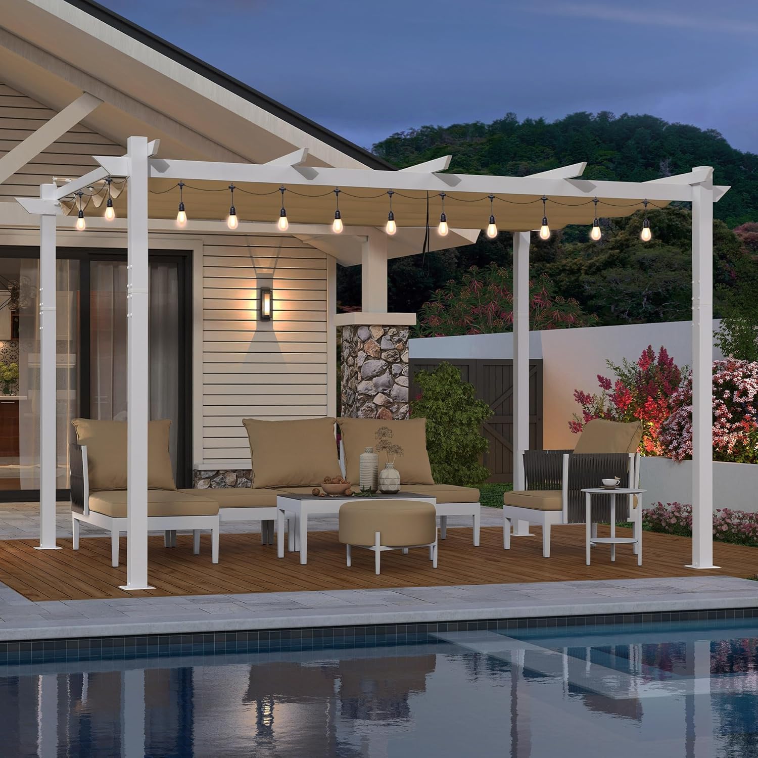 bleujardin - Pergola aluminium - 4x3m - éclairage intégré, toit kaki