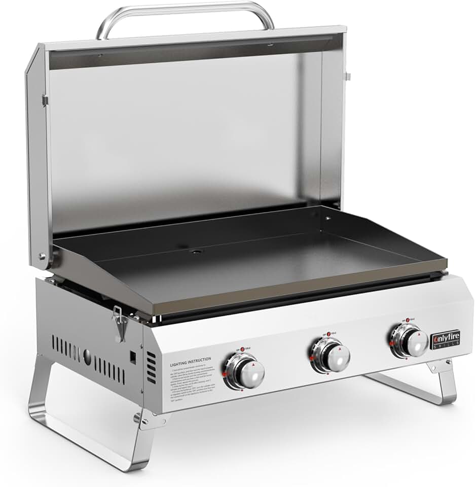 bleujardin - Plancha gaz inox - 57x36cm - 3 brûleurs, 7kW, céramique, pieds pliables