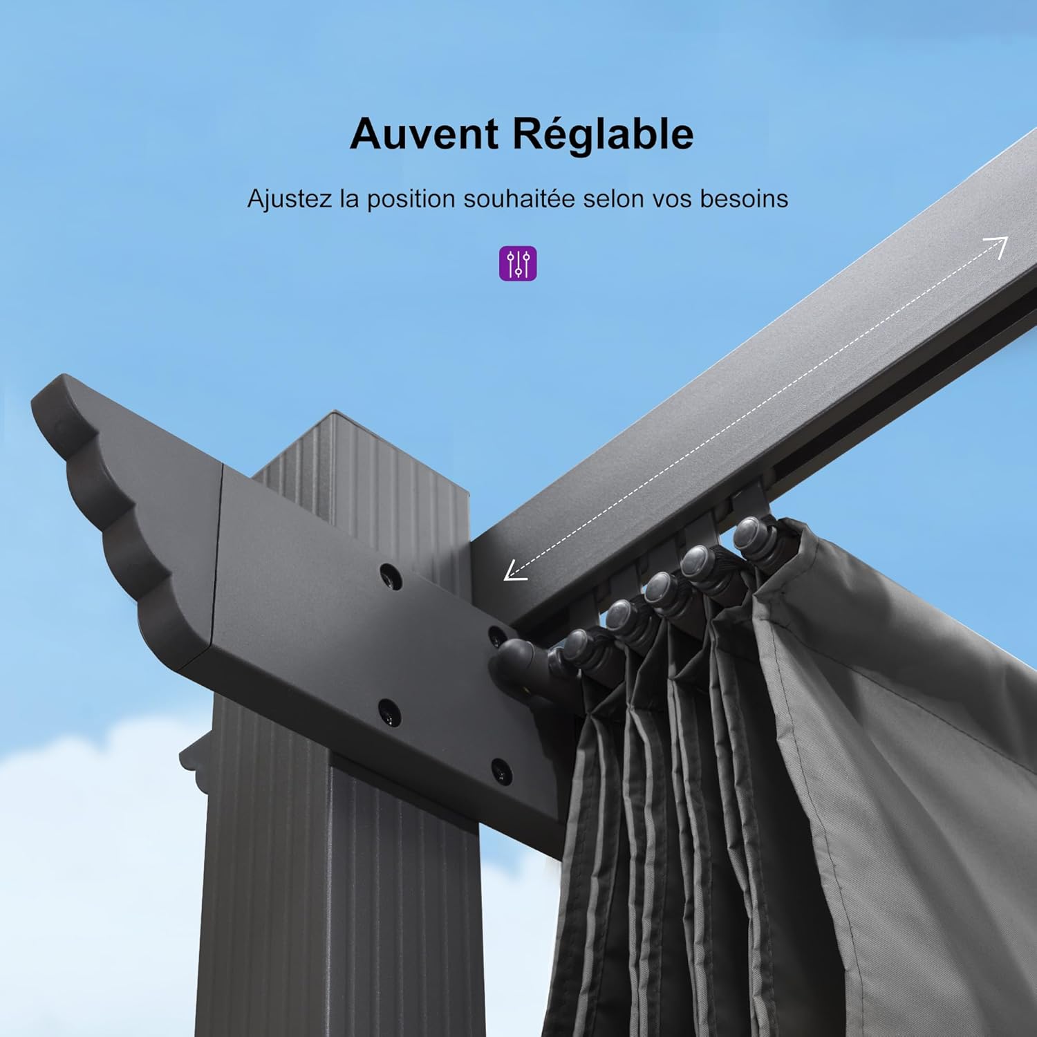 bleujardin - pergola aluminium série 4x3m rideau toit coulissant gris
