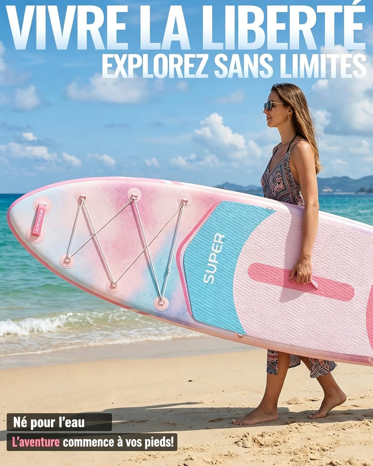 Stand Up Paddle Gonflable Adulte avec Siège Kayak & Accessoires, 320x84cm Planche de Sup Extra Large pour 2 Personnes, Charge 200kg, Kayak Gonflable 2 Places Stable et Antidérapant pour Surf