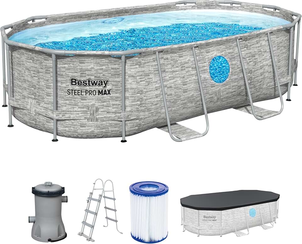 bleujardin Steel Pro Max Splashview Kit Piscine Hors Sol - 427 cm x 250 cm x 100 cm - Gris