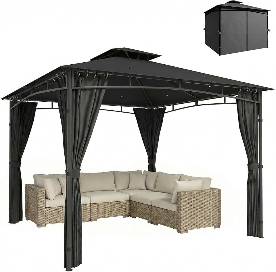 bleujardin - Pavillon Jardin Série 3x3m, toit rétractable, UV50+, Ø48mm