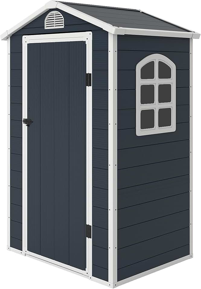 bleujardin - Abri à outils - 134x104x204 cm - Résine, porte verrouillable, fenêtre, aération