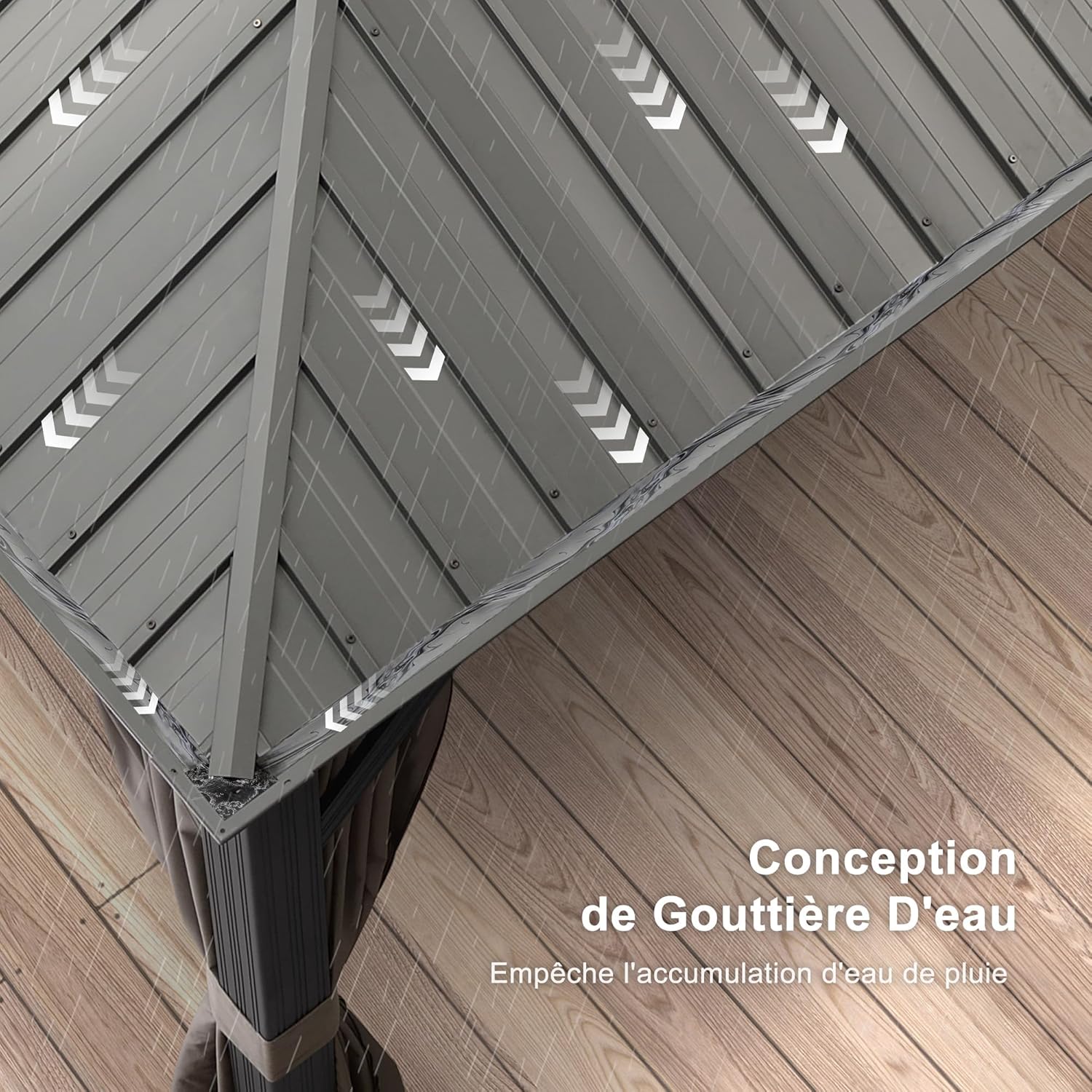 bleujardin - tonnelle aluminium - 4,25x3,65m - éclairage intégré, rideaux moustiquaires, gouttière, poteaux renforcés
