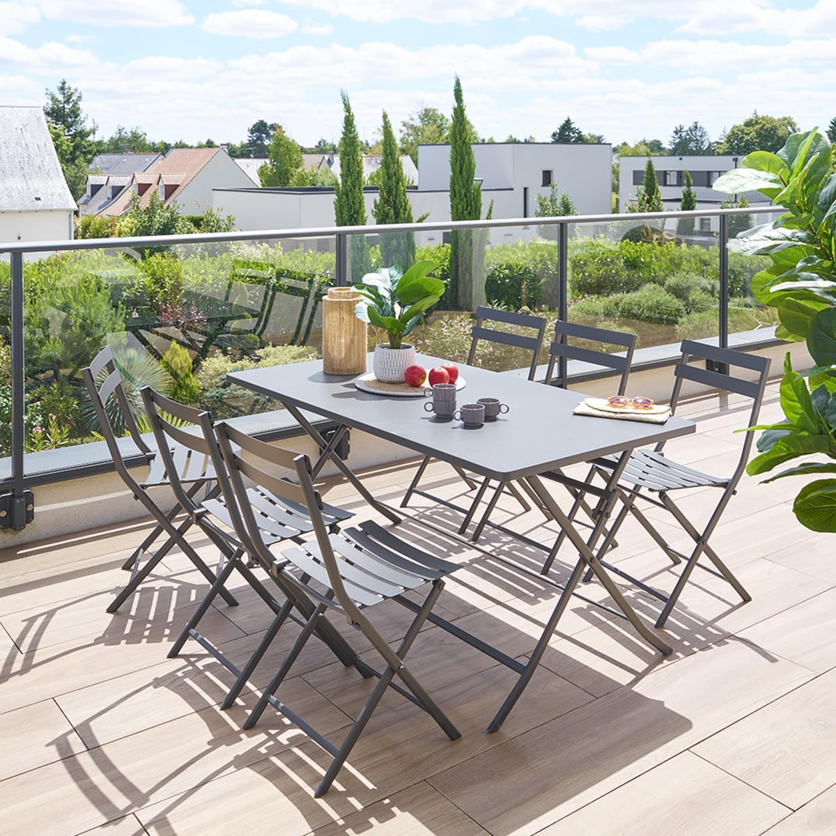bleujardin - Greensboro - 150x90 cm - Table pliante acier renforcé 6 places, gris graphite