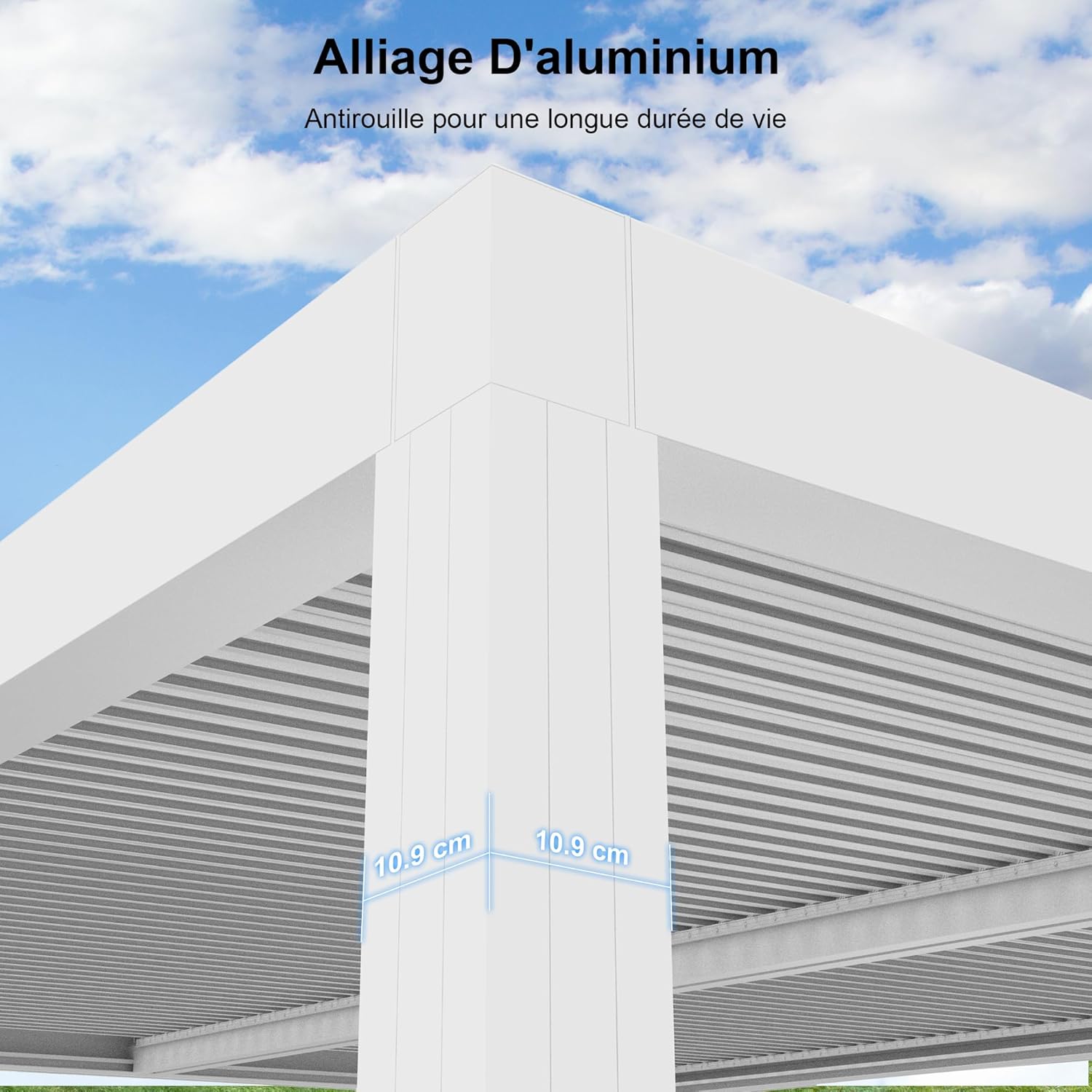 bleujardin - Pergola bioclimatique 4,24x3m - alu, LED, gouttières, blanc