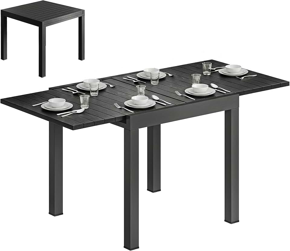 bleujardin - table extensible - 80-160cm - aluminium effet bois, 4-6 pers.