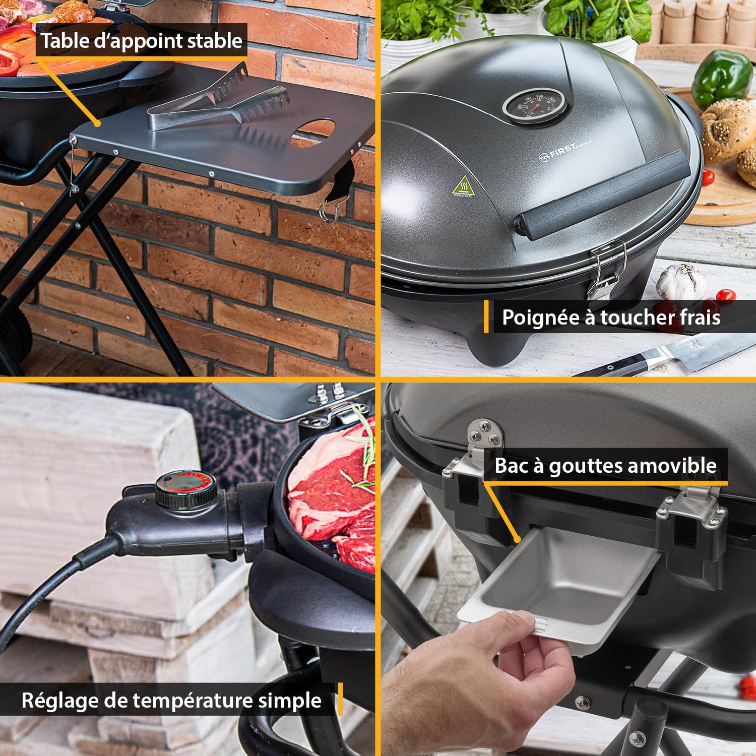 bleujardin - Barbecue 2-en-1 pliable 2400W, couvercle, chariot, thermomètre - TZSFA5350-6