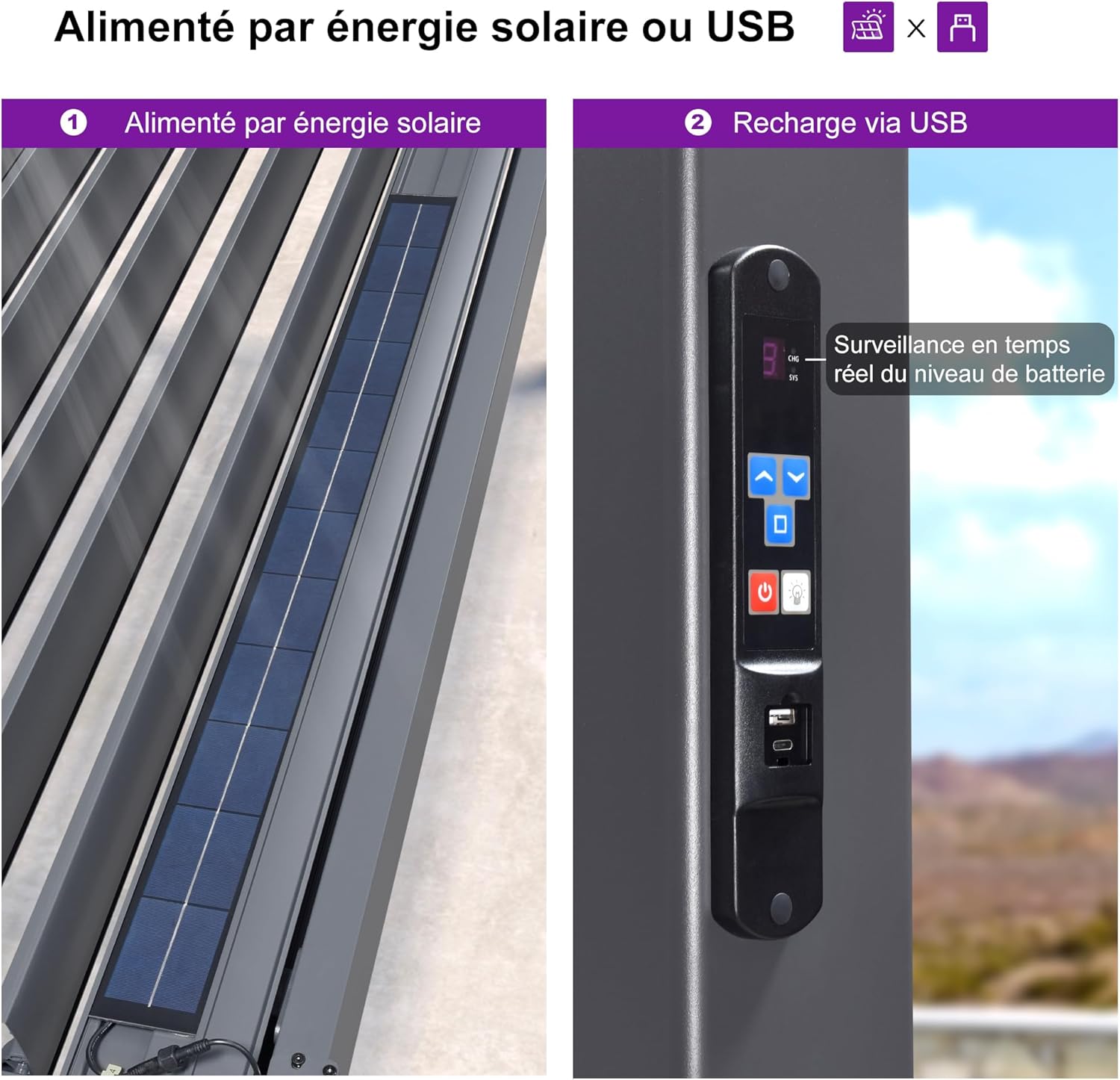 bleujardin - Pergola bioclimatique - 4x6m - alu lames LED gris