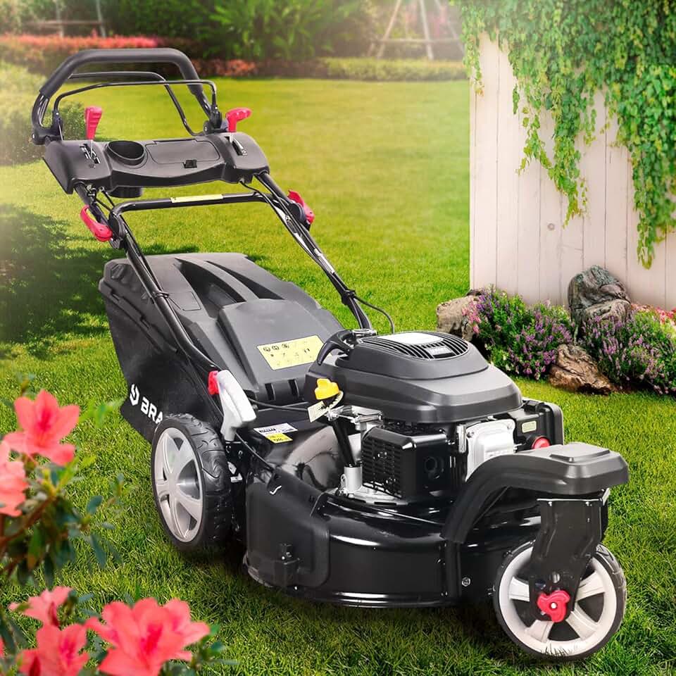 bleujardin - tondeuse thermique 3 roues - 53cm, 224cc, 7cv, mulching, 4en1, capot acier, guidon réglable - TRIKE