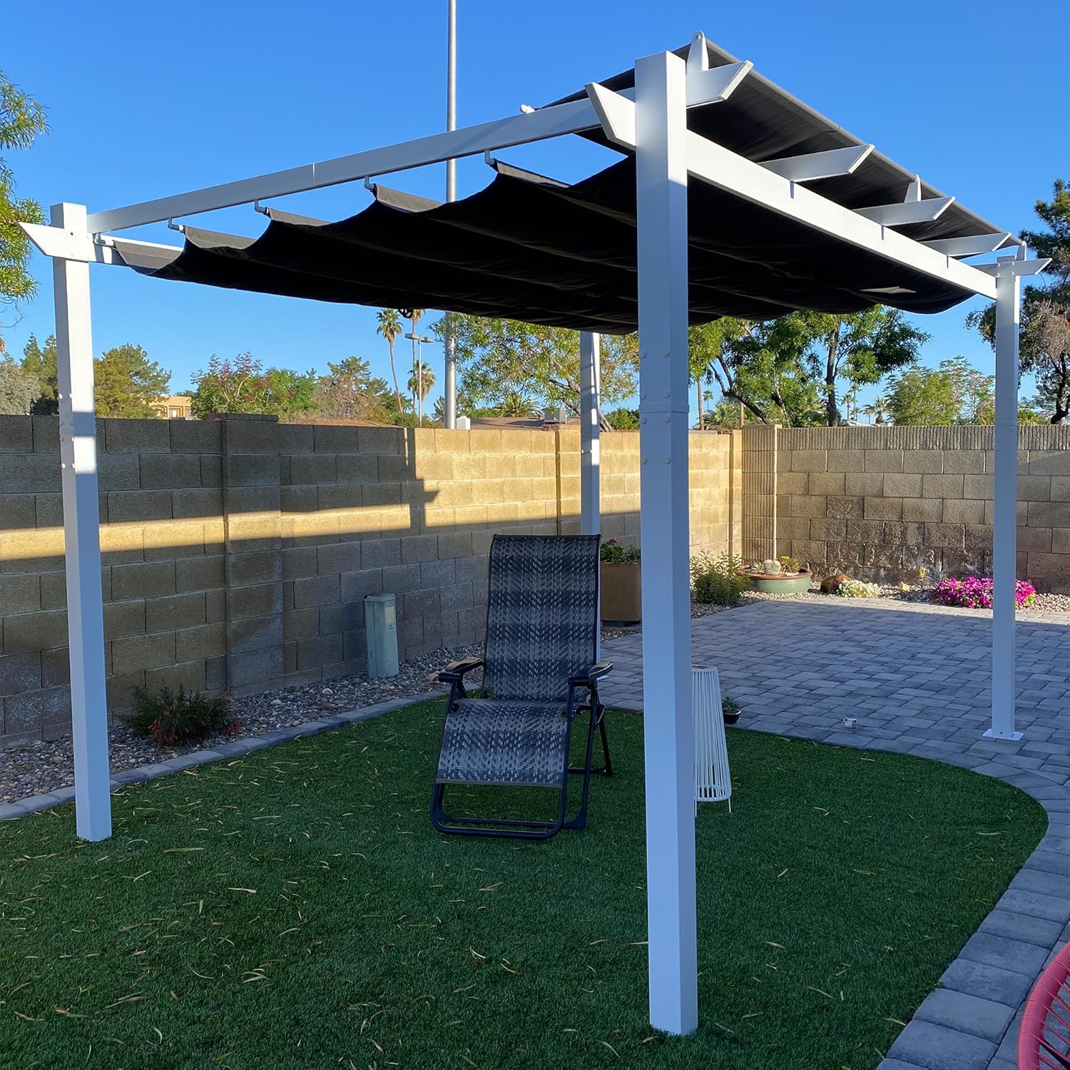 bleujardin - pergola aluminium série - 4x3m - toit métal blanc, toile rétractable, étanche