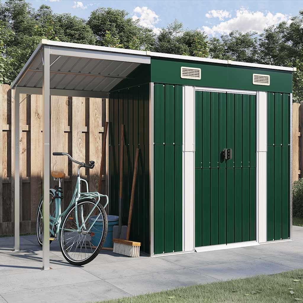 bleujardin Abri de Jardin avec Toit prolongé Vert 277x107x181 cm Acier, Maison & Jardin, Pelouses & Jardins, Vie en extérieur, Structures extérieures, Cabanes & abris de Jardin, Vert, (Poids 41.56KG)
