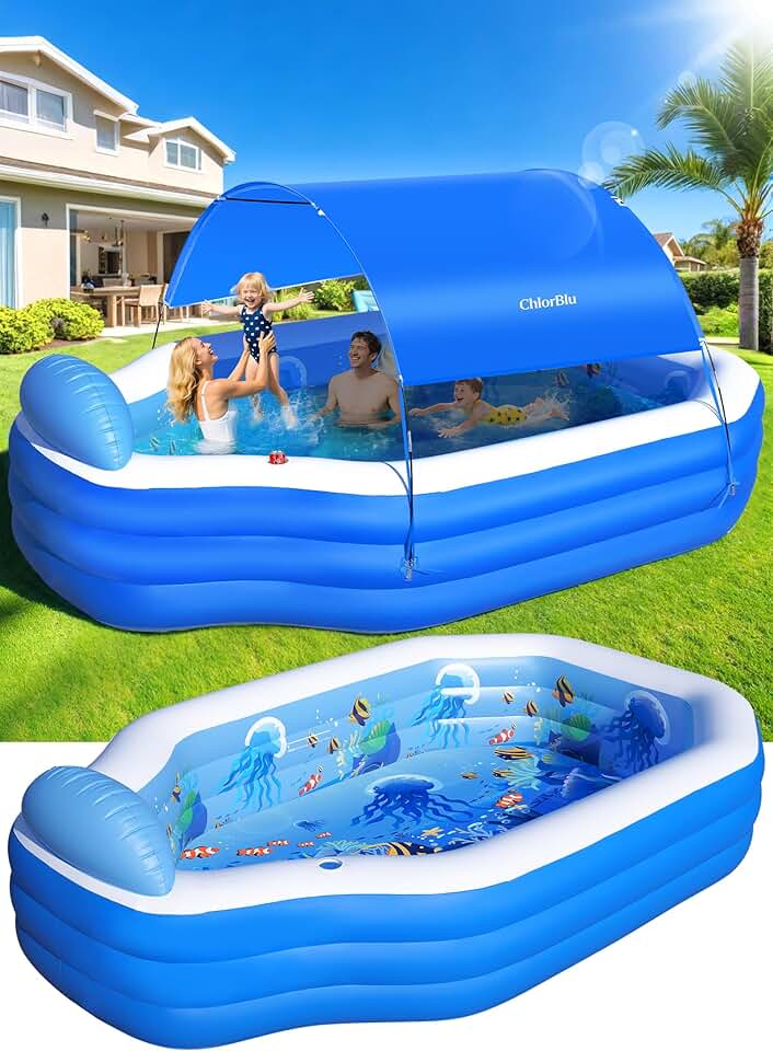 bleujardin - piscine gonflable avec auvent, 300x190x55cm, sièges, familiale