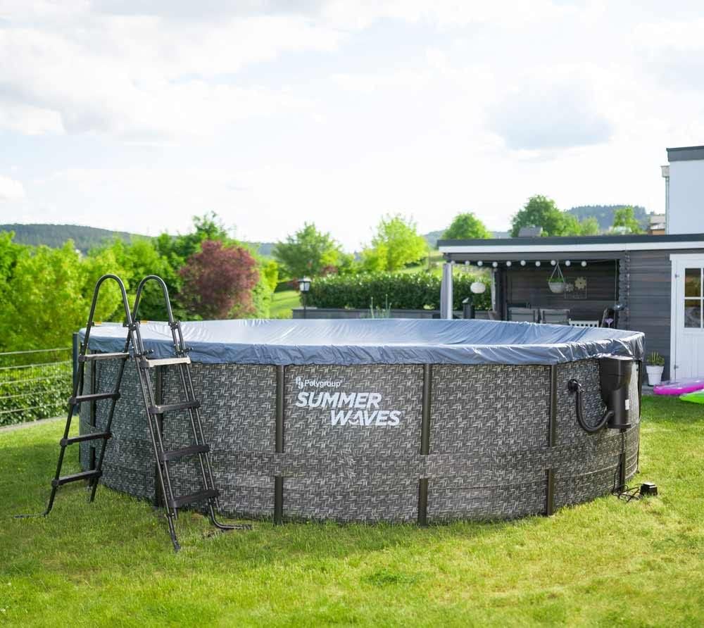 bleujardin - Elite Frame rotin gris - Ø488x122 cm - Piscine hors-sol