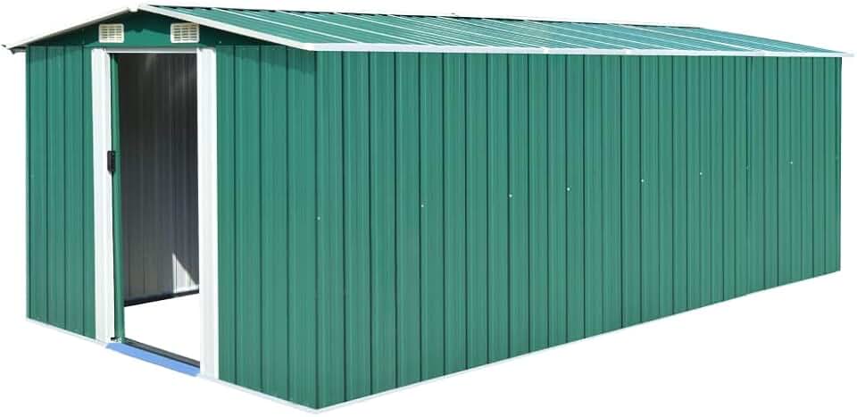 bleujardin Abri de jardin, abri de jardin extérieur, armoire extérieure, cabane extérieure, armoires terrasse extérieure, en métal vert, 257 x 489 x 181 cm