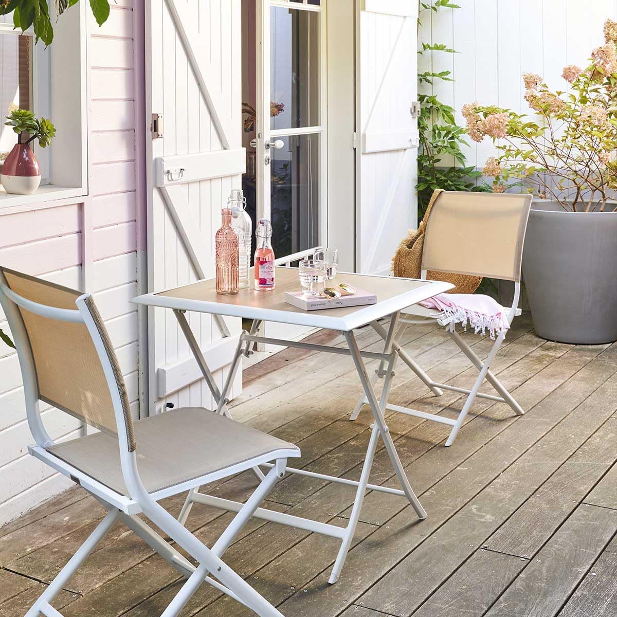bleujardin - Azua - 70x70 cm - table pliante 2 places aluminium Blanc