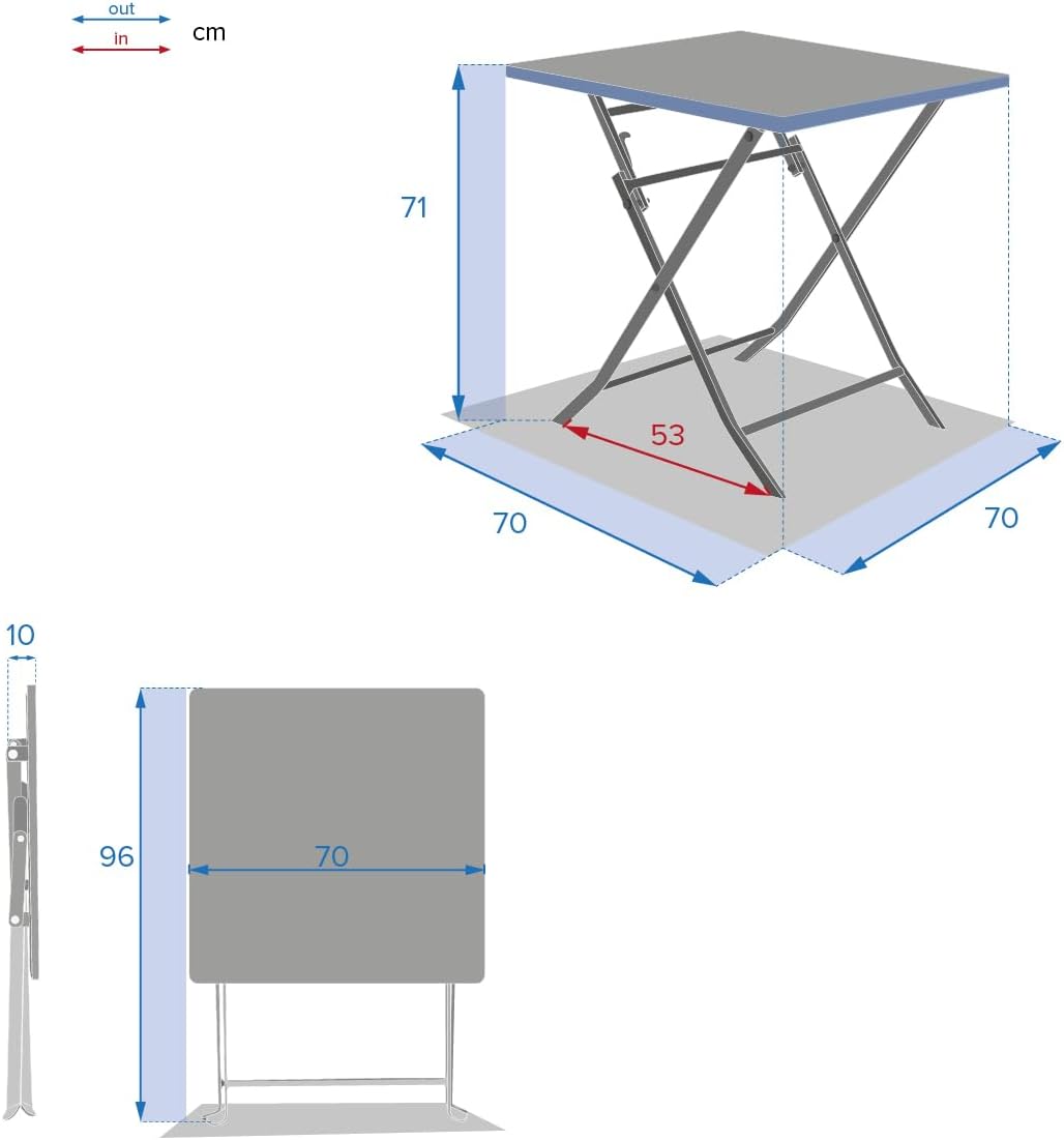 bleujardin - Greensboro - 2 places - Table carrée pliante acier époxy renforcé