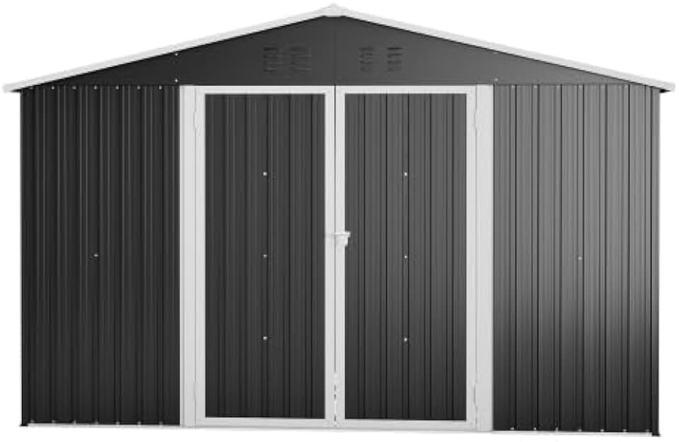 Abri de jardin - métal noir à pignon 300x252x191 cm, 2 portes coulissantes, usage vélos/motos, XXXL