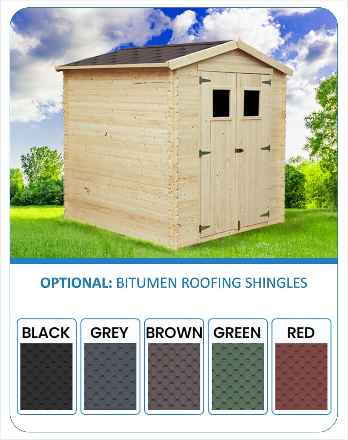 Abri de Jardin en Bois - Stockage extérieur I216xL206xH218 cm/ 3.53 m2 Petit abri à Outils, Local à vélos - Toit imperméable, fenêtres bleujardin M343C