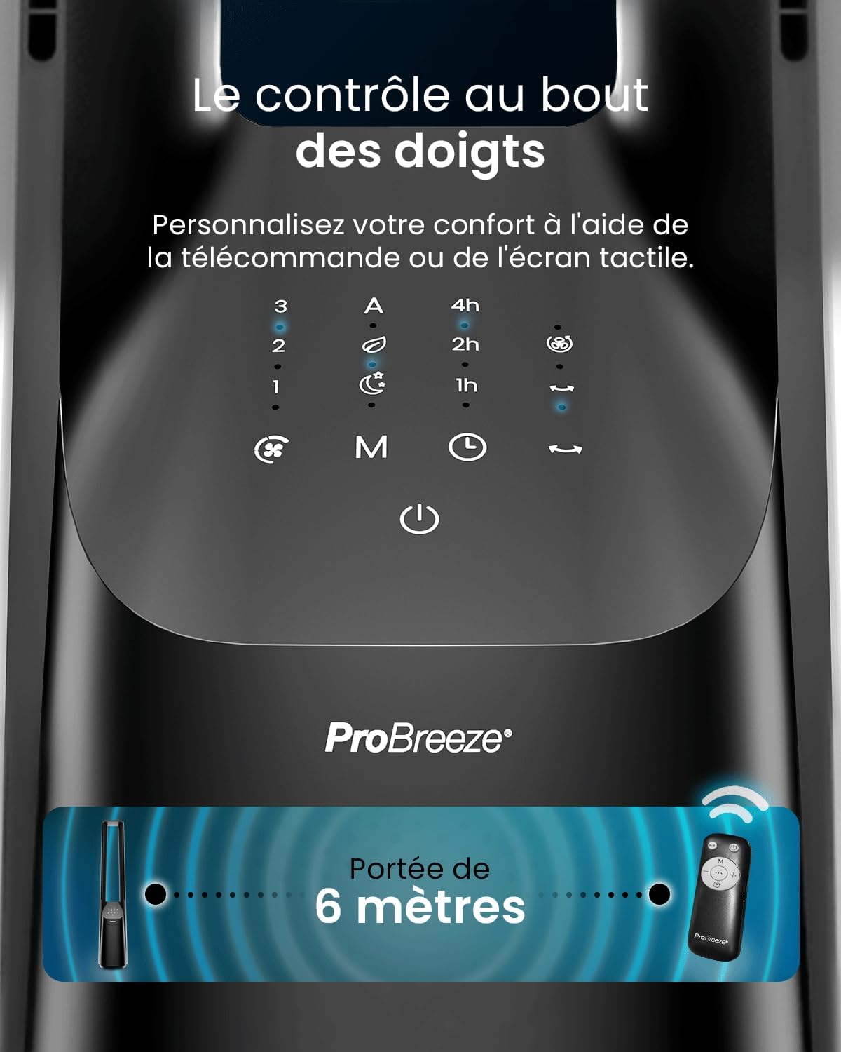 bleujardin - Ventilateur colonne sans pales - 101 cm - WiFi, ultra silencieux, LED, télécommande, 6 vitesses, 5 modes, o