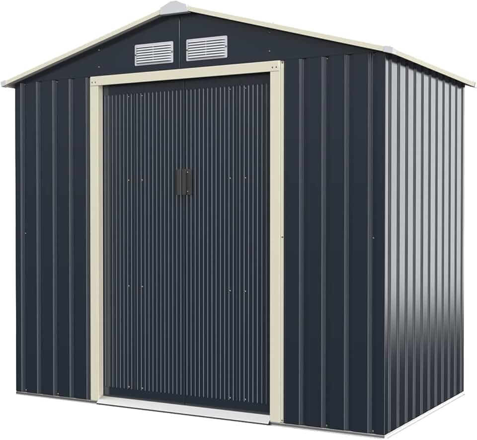 bleujardin 2,37㎡ Abri de Jardin Métal Galvanisé, Cabine de Jardin Extérieur Portes Coulissantes, Résistant aux Intempérie, 4,63m³, Cabane de Rangement à Outils, 213 x 127 x 195 cm, Gris