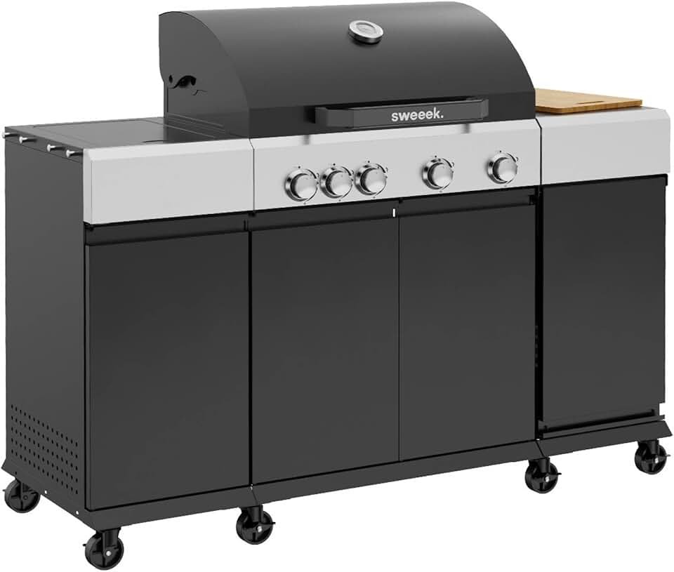 bleujardin - Maxim barbecue gaz 4 brûleurs, 145,5x61,5x143,5cm, thermomètre, récupérateur, grille chauffante